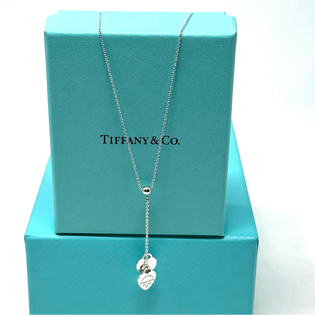 Authentic Tiffany & Co. Return To Double Heart Dangle Necklace.